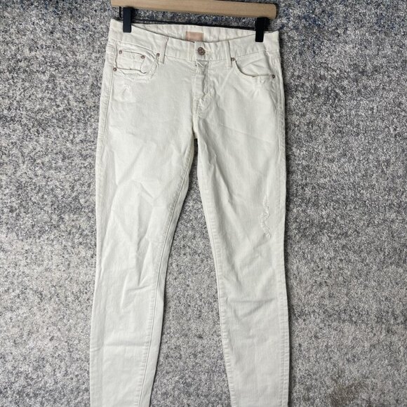Mother Jeans Womens 27 Cream The Looker Skinny Stretch Distressed Ankle Denim - Picture 1 of 9